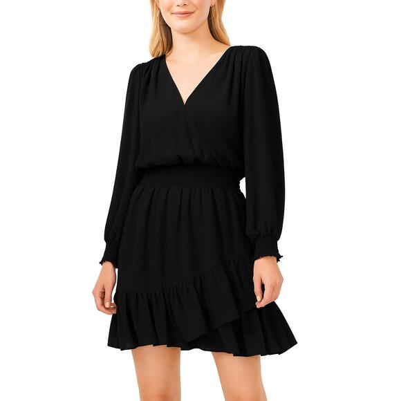Vince Camuto Dresses & Skirts - VINCE CAMUTO Women's Black Smocked Waist Long Sleeve V-Neck Wrap Dress Size 3X